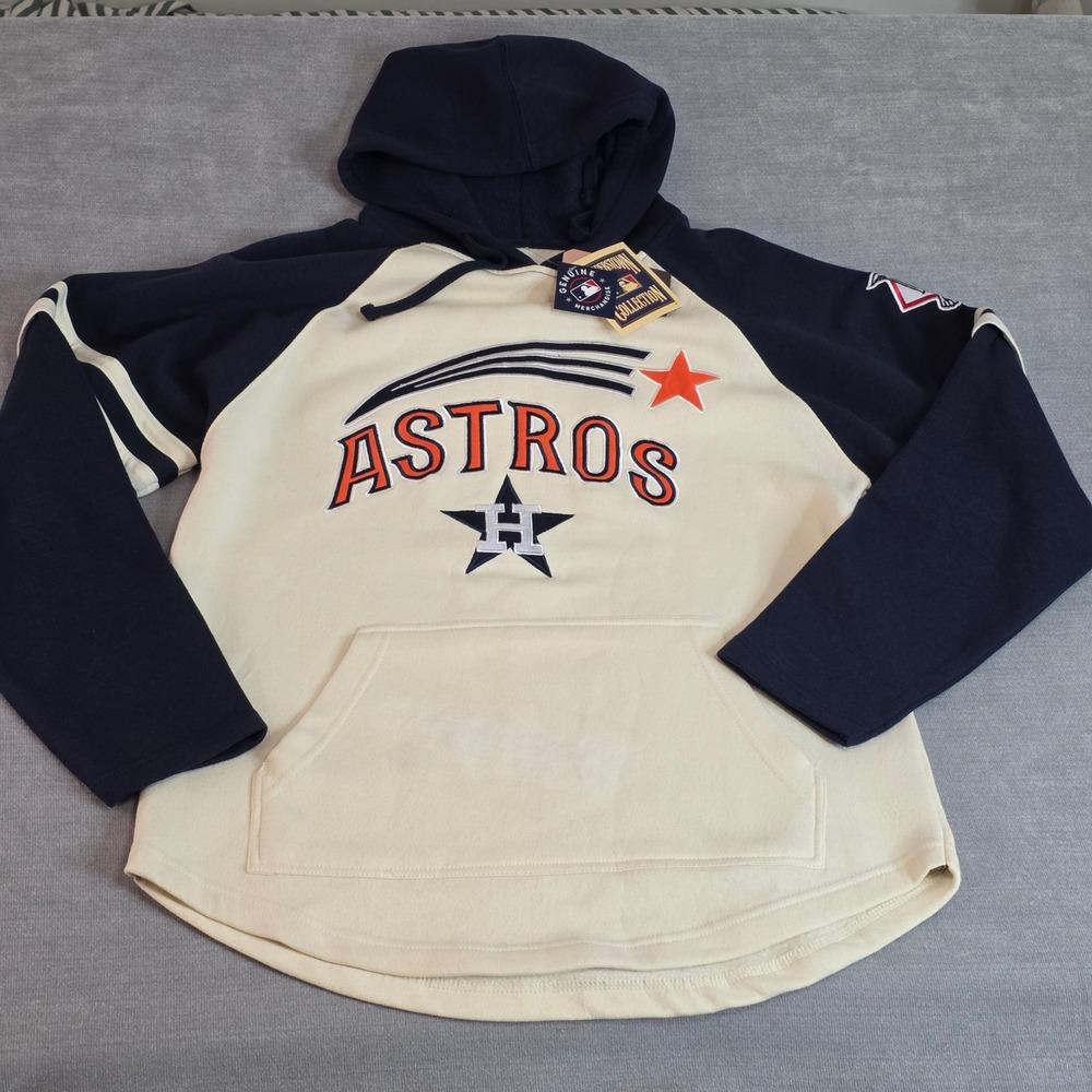 Stitches Cooperstown Houston Astros Hoodie Size M Men Cream Navy Raglan Baseball